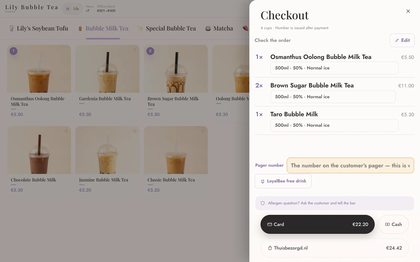 The till: checkout with card, cash or a delivery platform